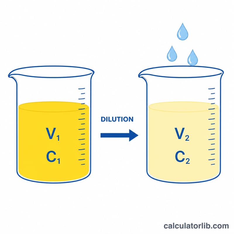 Two beakers showing a concentrated sulfur solution being diluted with water