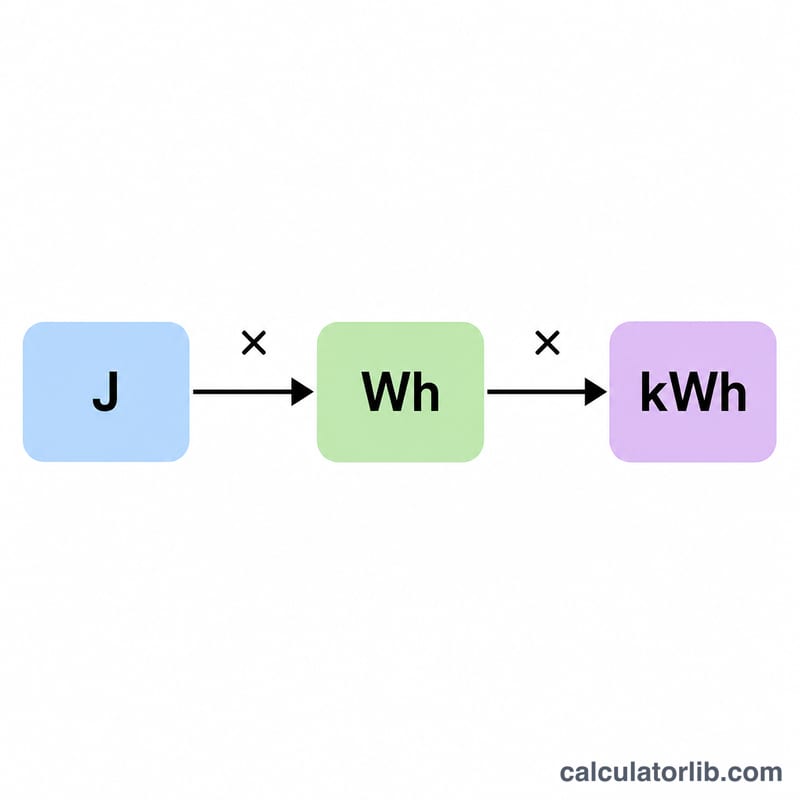 Conversion chain from joules to watt-hours to kilowatt-hours