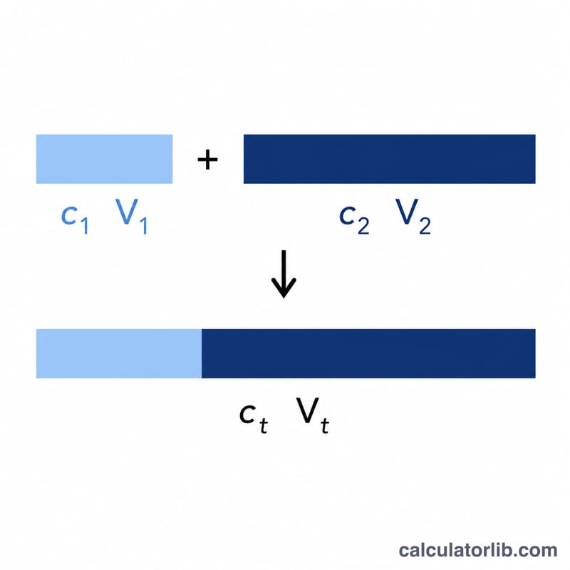 Bar showing solute amounts from two sources adding up to total solute over total volume