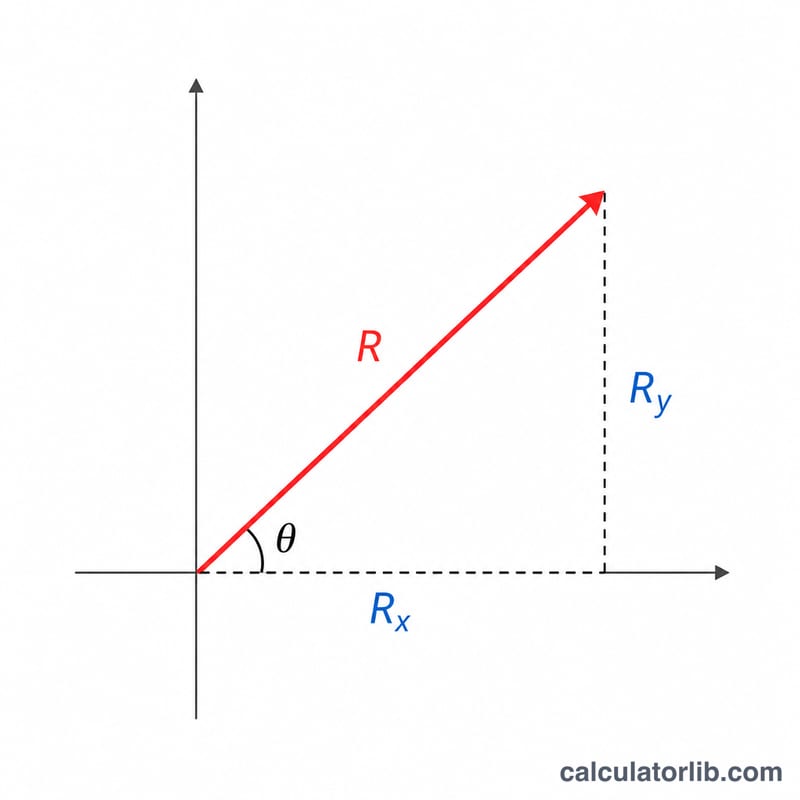 Resultant vector decomposed into horizontal Rx and vertical Ry components with angle theta