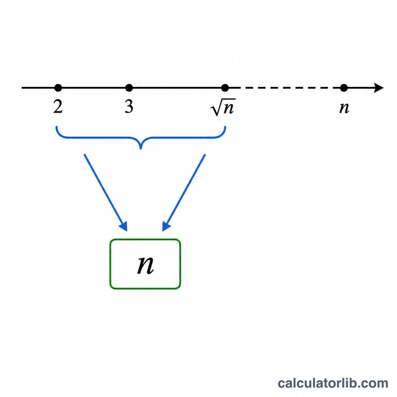 Number line of trial divisors from 2 up to the square root of n