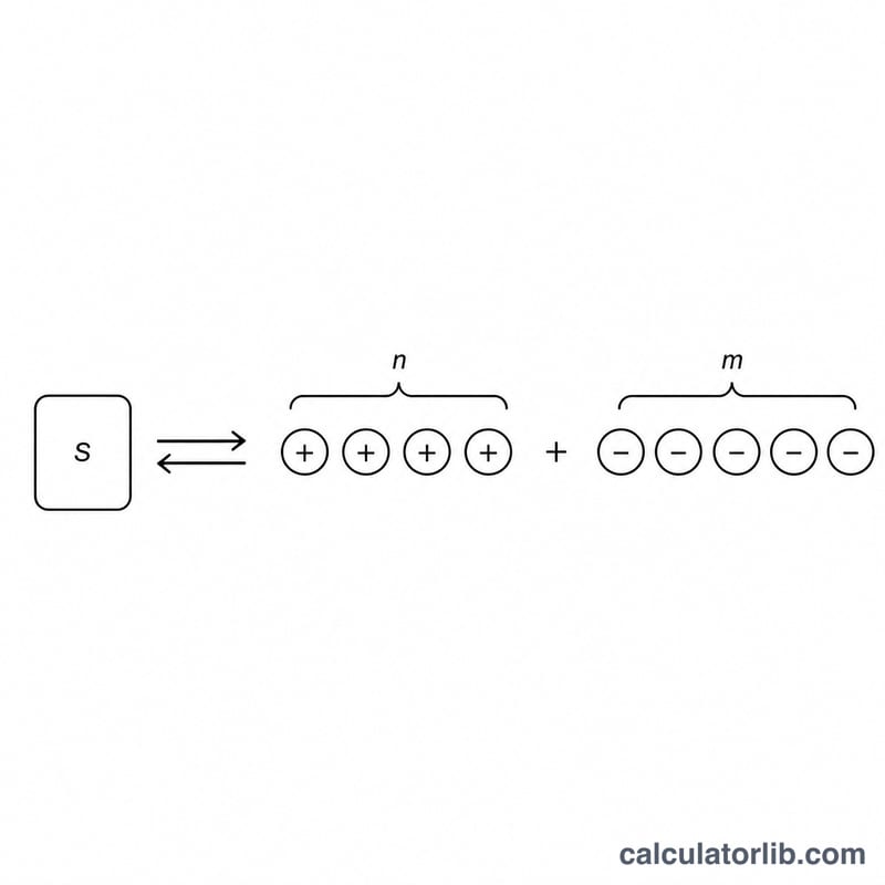 General dissociation of AnBm into n cations and m anions at equilibrium