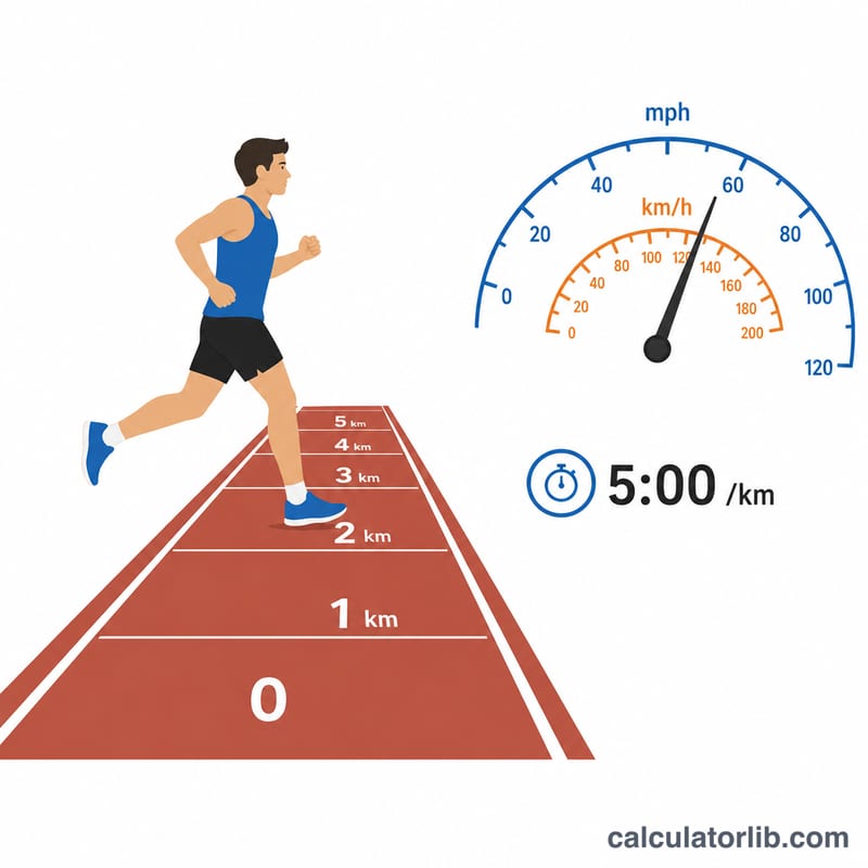 Runner with speedometer gauge showing mph and km/h