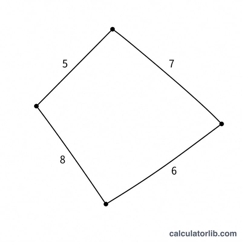 Quadrilateral with side lengths shown as small tick numbers being added