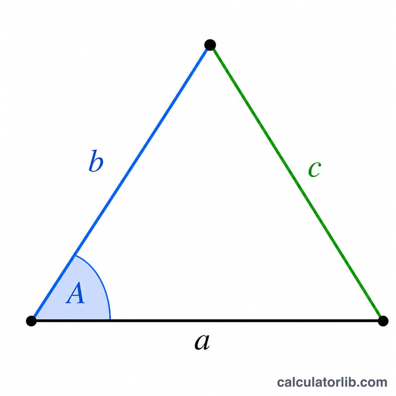 Triangle highlighting angle A and the two enclosing sides b and c used in the law of cosines.