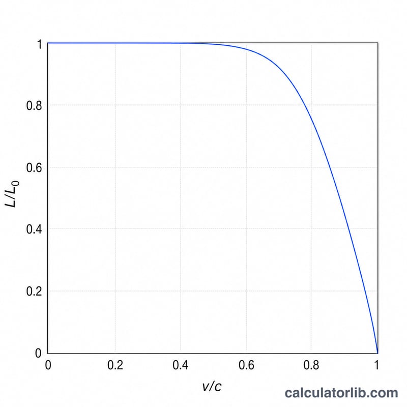 Curve showing contracted length ratio decreasing as speed approaches the speed of light