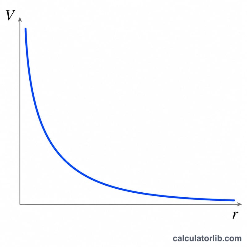 Graph of electric potential V versus distance r showing inverse decay curve