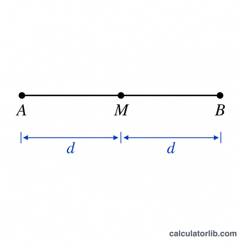 Number line showing equal distances d from endpoint A to midpoint M and from midpoint M to endpoint B