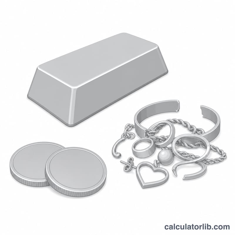 Silver bar, coins and scrap jewelry