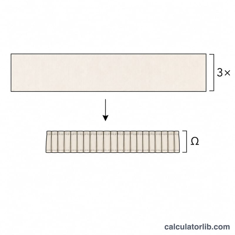 Diagram showing wide fabric strip gathered into a narrower pleated waist