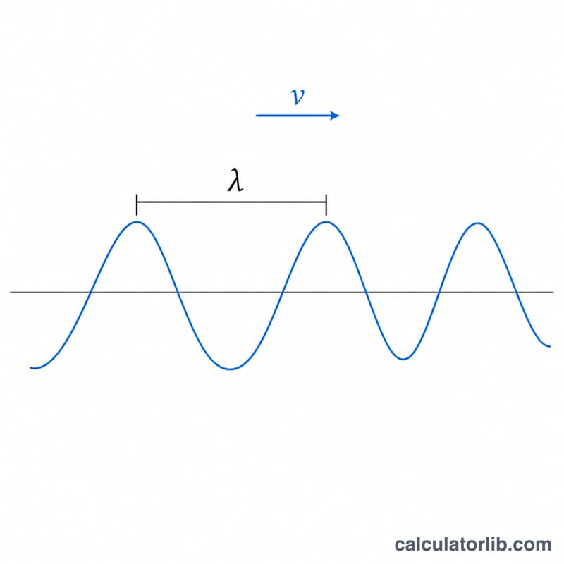 Sơ đồ sóng thể hiện bước sóng lambda và tốc độ truyền v liên hệ với tần số