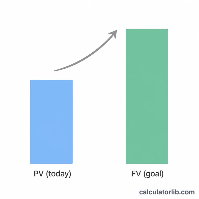Bar chart comparing the smaller lump sum needed today versus the larger future goal amount
