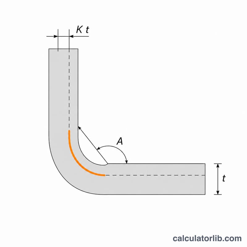 Diagram of the bend arc length traced along the neutral axis between two flat legs