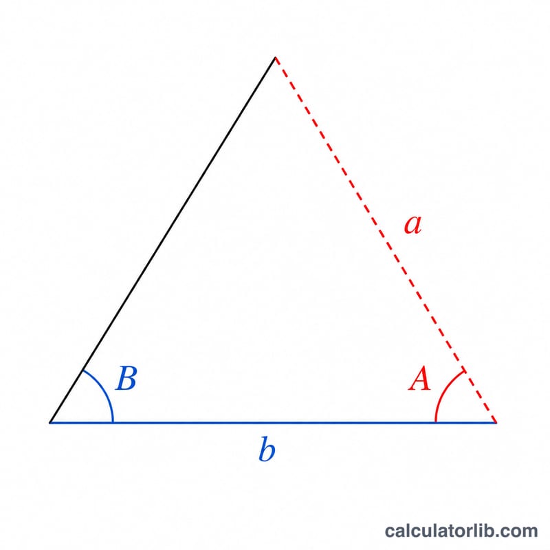 Triangle highlighting known side b with angle B and unknown side a with angle A