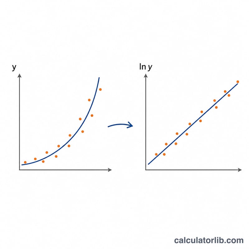 Linealización de una curva exponencial tomando el logaritmo de y