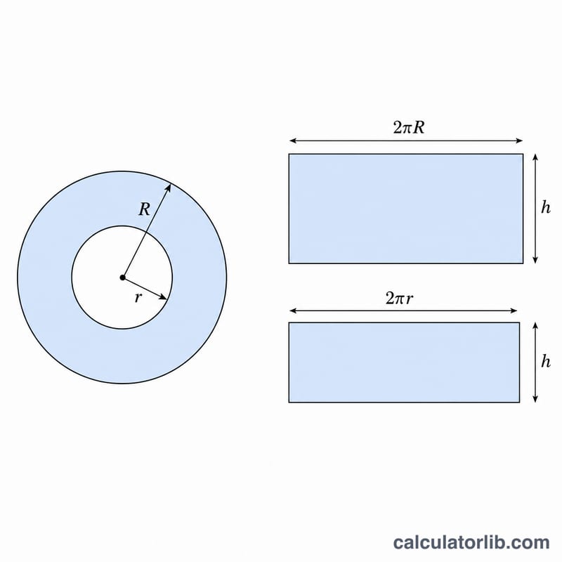 Top view annular ring area and unrolled cylinder walls