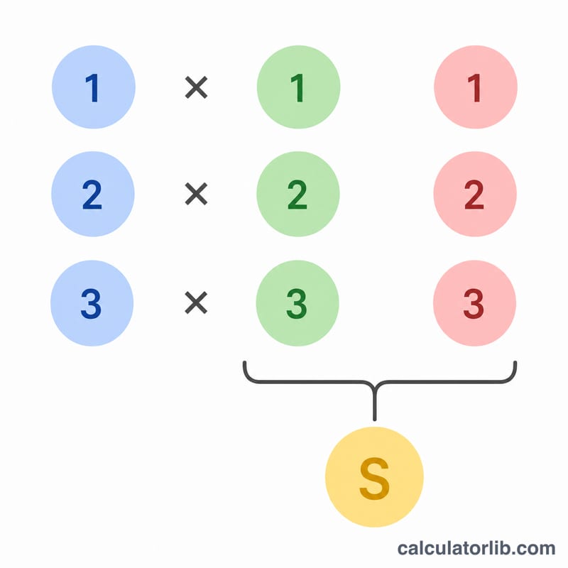 Worked example showing two short vectors multiplied element-wise and summed