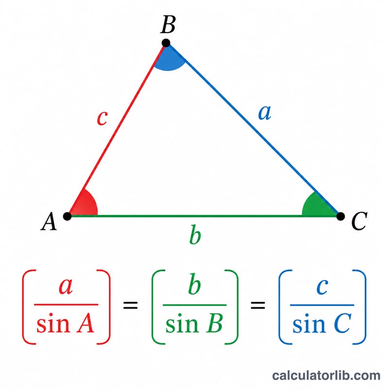 Triangle showing equal ratios of each side to the sine of its opposite angle