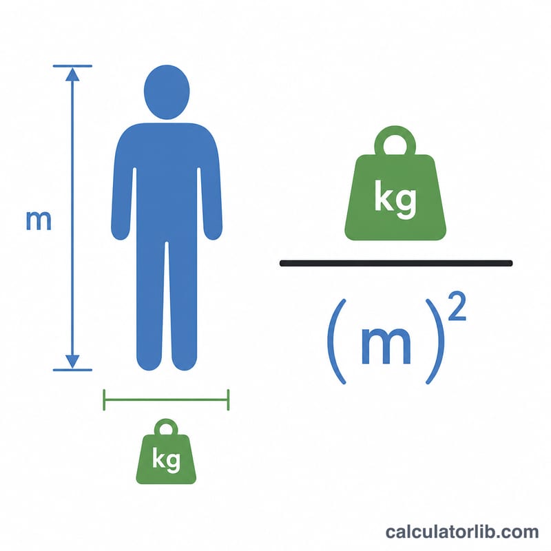 Diagram of the BMI formula as weight divided by height squared