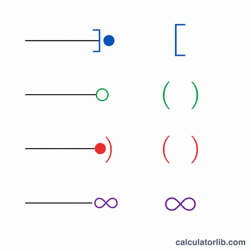 Chart pairing bracket and parenthesis symbols with open and closed endpoints and infinity
