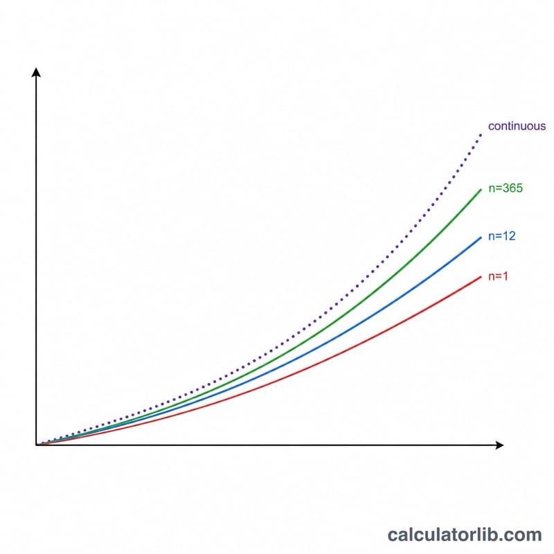Curves comparing different compounding frequencies over time