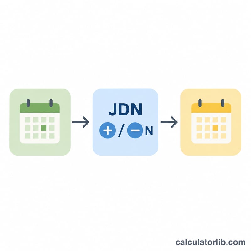 Flow diagram converting a date to a Julian Day Number, adding N, then back to a date