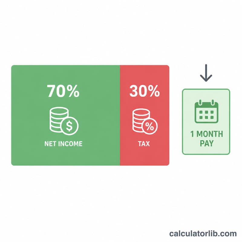 Worked example breakdown of gross salary into net income and tax with monthly result