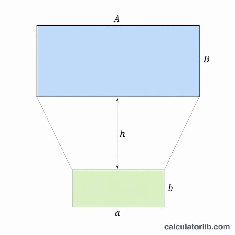 Diagram showing top rectangle and bottom rectangle of a prismatoid with their areas