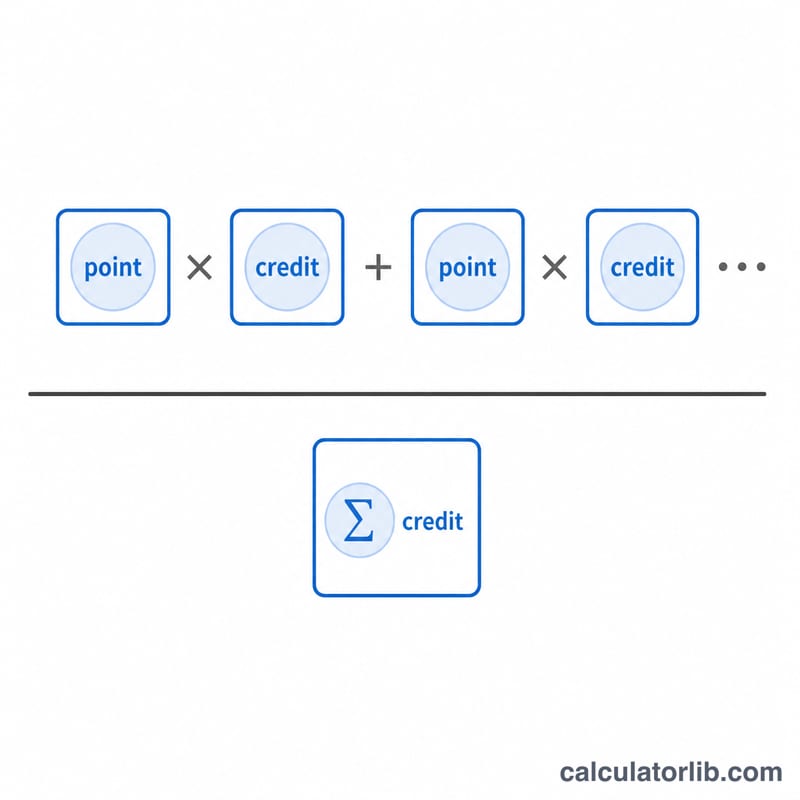 Diagram of the weighted GPA formula with quality points divided by total credits