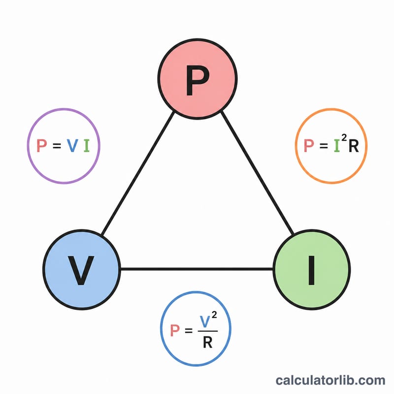 連接功率 P、電壓 V 和電流 I 的三角形