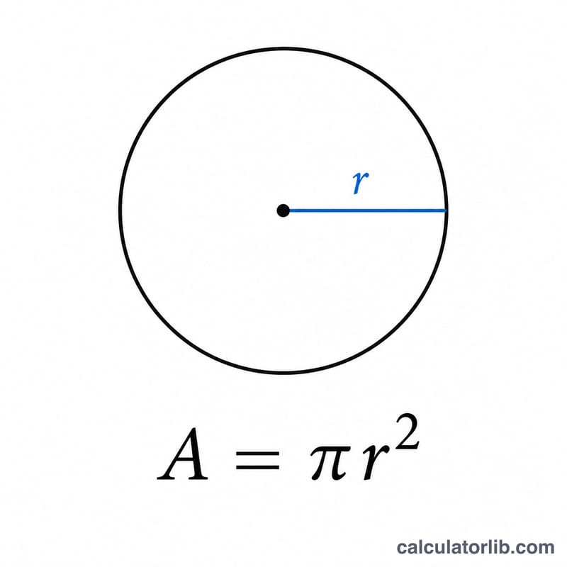 Yarıçapı etiketli daire ve alan formülü A = πr²