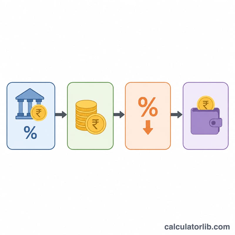Flowchart from FD principal to gross interest to TDS to net interest
