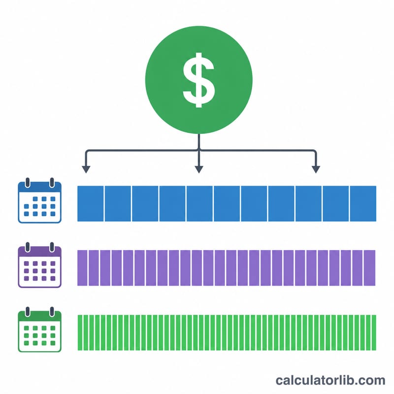 Comparison of monthly, biweekly, and weekly pay portions from one yearly salary