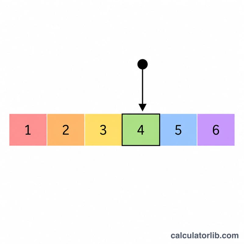 乱数を6つの等しい区間のいずれかに対応させる数直線