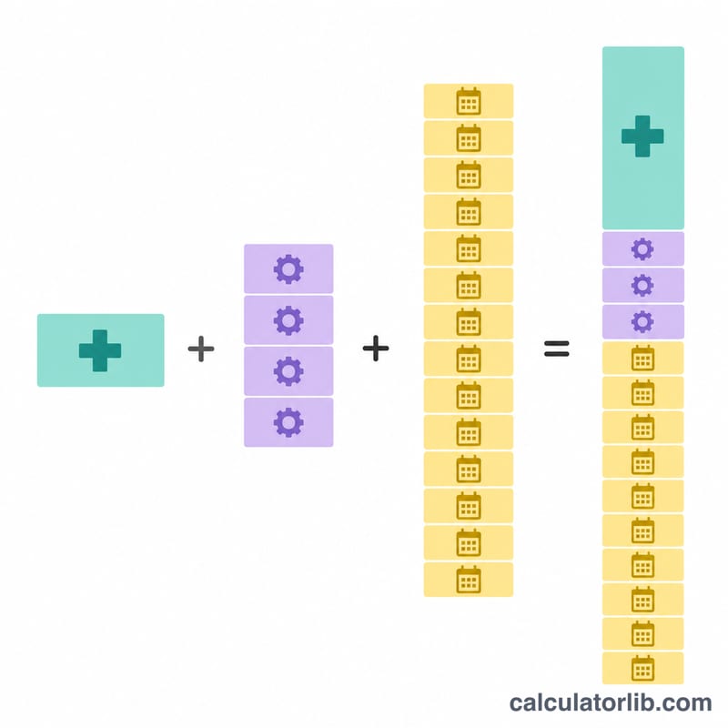 Diagrama de barras que muestra los gastos únicos más el gasto mensual por doce meses sumando un total