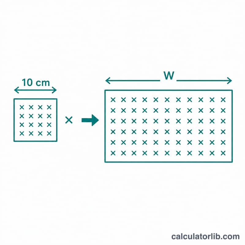 Diagram converting gauge per 10 cm into stitches for a desired width
