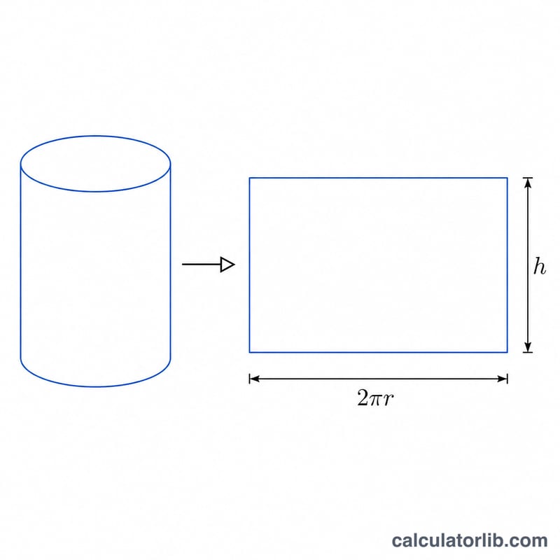Cylinder side surface unrolled into a flat rectangle