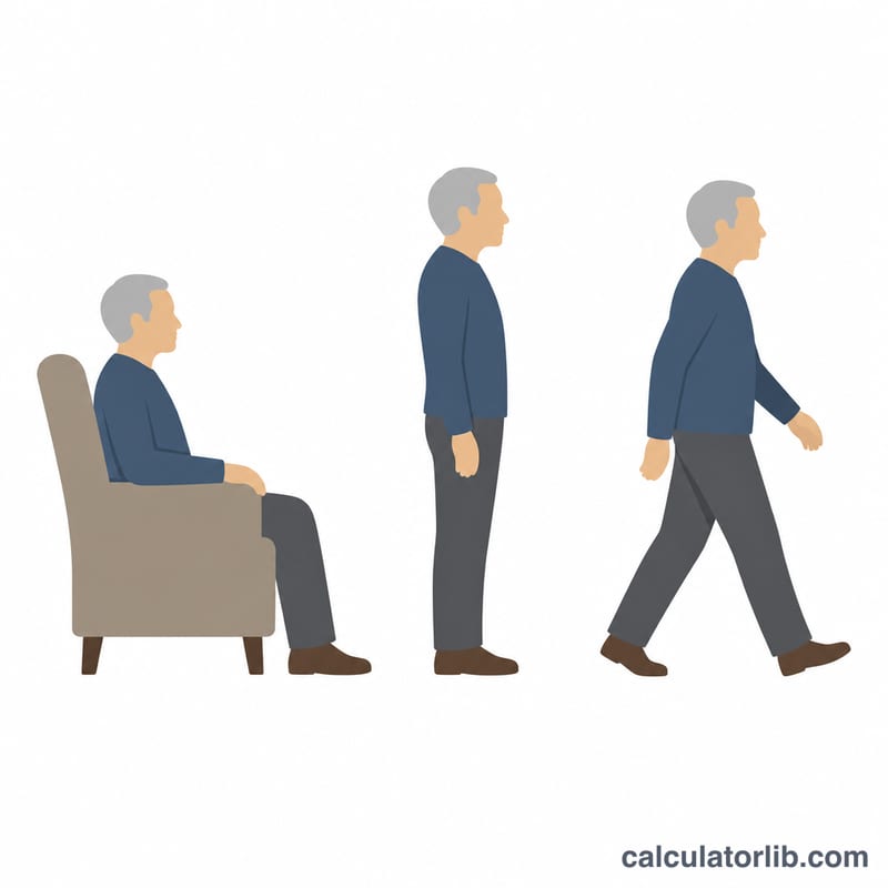 座ってバランスをとる人、立つ人、歩く人を示すシンプルな図