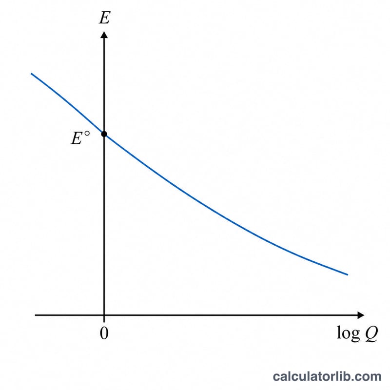 Graph of cell potential E decreasing as log Q increases