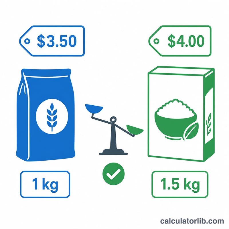 Two products compared by their price per weight to find the better value