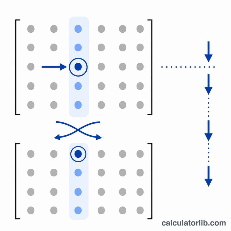 Organigramme du pivotage partiel sélectionnant le plus grand pivot absolu d'une colonne et permutant les lignes