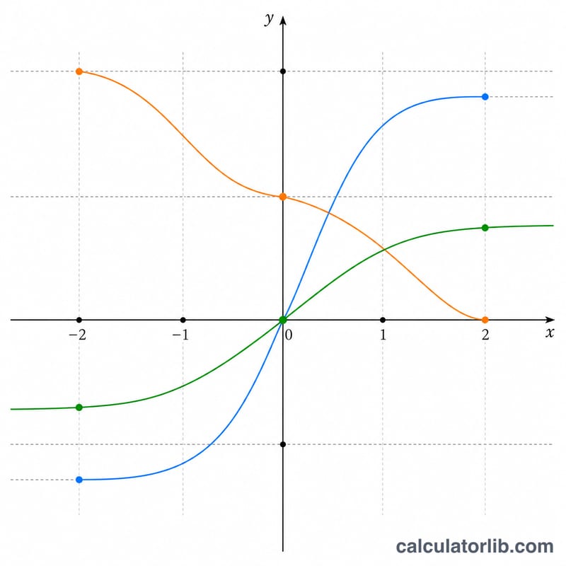 Side by side graphs of arcsin, arccos and arctan curves