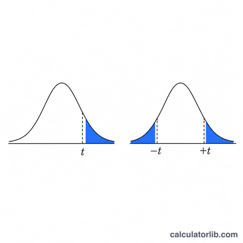 comparison of one-tailed and two-tailed t distribution rejection regions