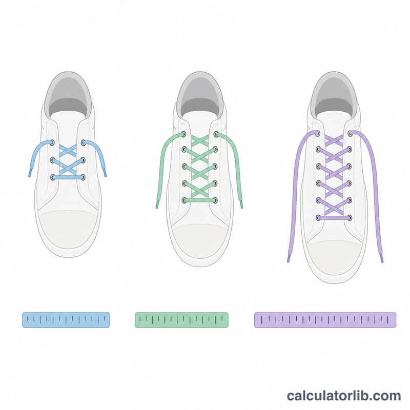 Trois chaussures avec un nombre croissant d'œillets et des lacets de plus en plus longs