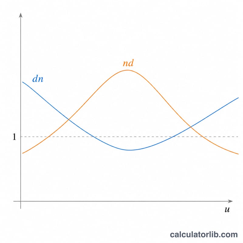 Diagram showing nd as the reciprocal of the dn elliptic function