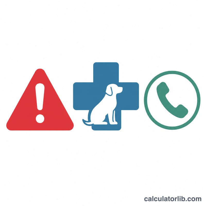 Warning triangle, vet cross and phone icon emphasizing calling a vet first