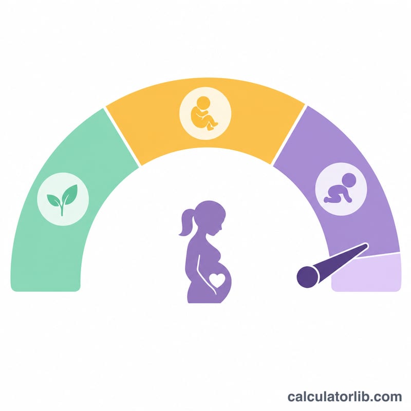 Pregnancy progress gauge divided into three trimesters with a marker and remaining portion highlighted