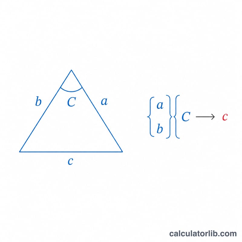 Triangle showing Law of Cosines relationship between sides a, b, c and included angle C