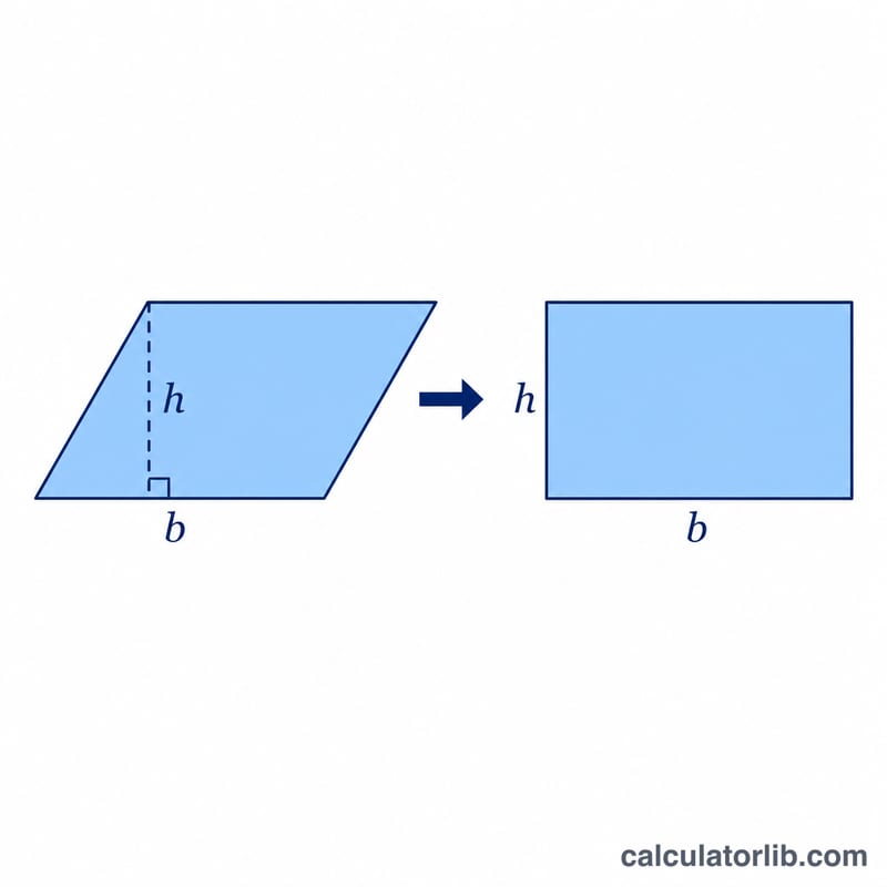 Parallelogram rearranged into a rectangle of equal base and height
