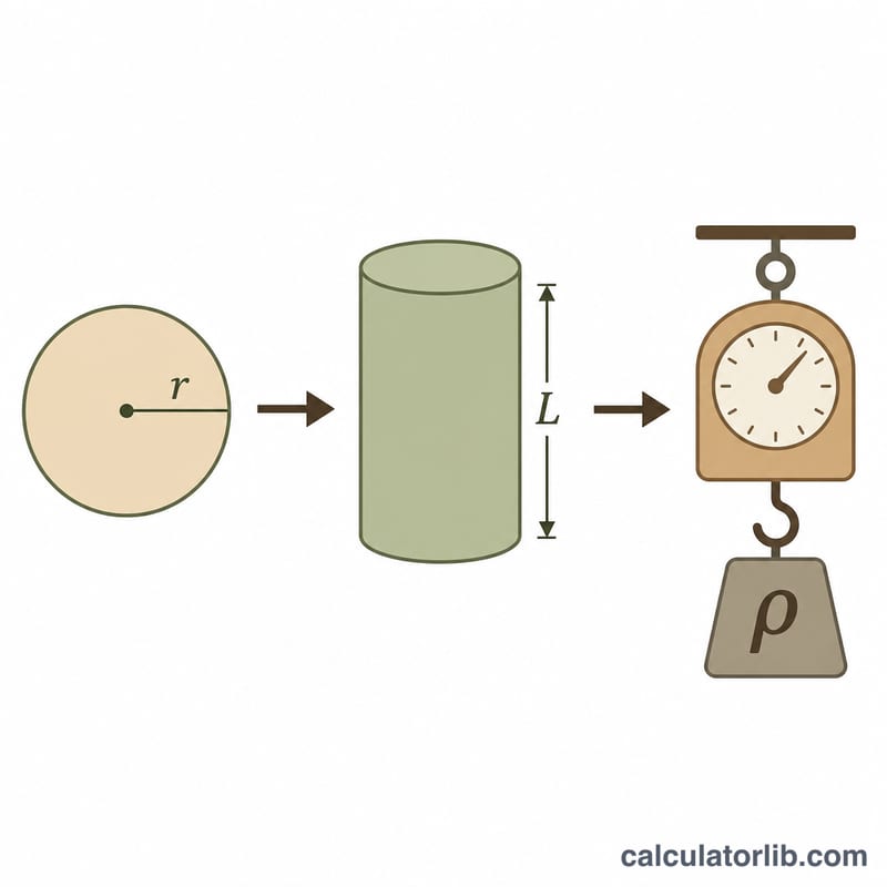 Diagram showing cross-section radius and volume times density giving weight